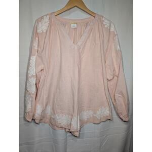 Sweet Mangnolia Light Pink Embroidered Floral Puff Sleeves Blouse XL Soft Girl